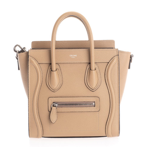 CELINE/賽琳 女士純色牛皮雙提手正面字母徽標拉鏈開合可拆卸肩帶笑臉包手提包單肩包斜挎包托特包女包 189243DRU 多色可選