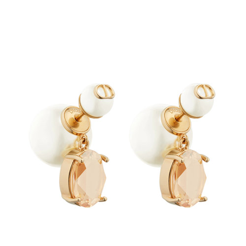 DIOR/迪奧 22新款TRIBALES系列 女士白色樹脂珠金色飾面金屬鑲嵌香檳色仿水晶耳環(huán)E1893TRICY_D01L