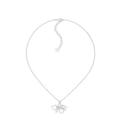 DIOR/迪奧 22春夏新款DIO(R)EVOLUTION系列 女士銀色飾面金屬白色樹(shù)脂珠徽標(biāo)吊墜項(xiàng)鏈N1680DVORS_D009