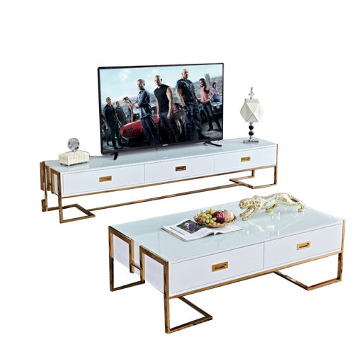 GeleiStory/GeleiStory  電視柜茶幾現(xiàn)代簡約不銹鋼鍍金儲物柜黑白烤漆電視柜茶幾