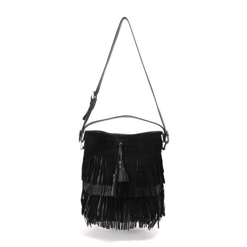 SANTONI(圣東尼) 【寺庫(kù)限量】SANTONI/圣東尼女士翻毛皮流蘇單肩包DFBBA1445FO-H2MBN01 黑色