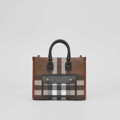  BURBERRY 22年秋冬 女士 Freya 迷你格紋拼皮革芙蕾雅托特包 80543091