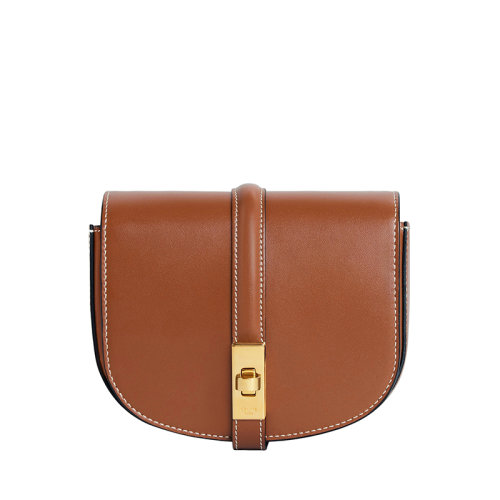 CELINE/賽琳 22新款 女士黃褐色牛皮革金色金屬旋轉(zhuǎn)扣翻蓋單肩斜挎手拿鏈條包10G453CQ7.04LU