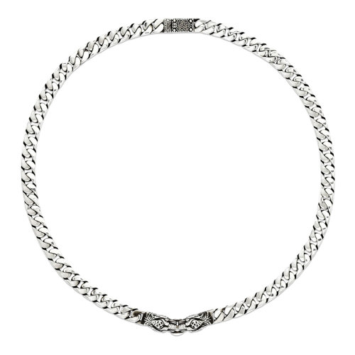 GUCCI/古馳  925銀虎頭雕刻圖案按扣項(xiàng)鏈627286J84000701