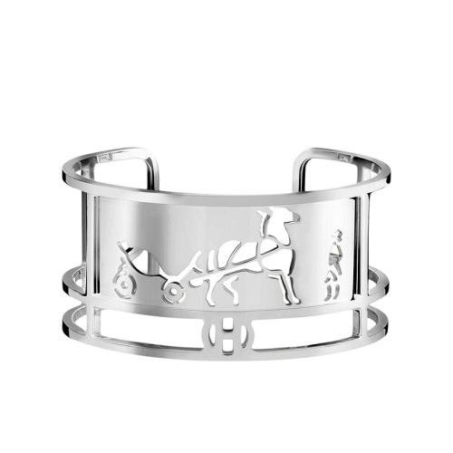 HERMES/愛(ài)馬仕 經(jīng)典Calèche系列 小號(hào)925純銀鏤空馬車圖案手鐲H119461B