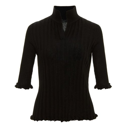 SHOKAY/繡嘉 春夏新品 桑然系列女士木耳卷邊中袖立領(lǐng)薄款真絲混紡套衫 女士針織衫/毛衣