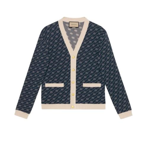  GUCCI古馳 22年秋冬 男士 互扣式雙G斜條紋棉質(zhì)真絲開衫 660290 XKBWA 4492