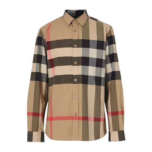 BURBERRY/博柏利   男士  棕色經(jīng)典格紋棉質(zhì)翻領(lǐng)復(fù)古長(zhǎng)袖襯衣襯衫
