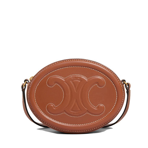 CELINE/賽琳  CUIR TRIOMPHE系列 女士黃褐色光滑小牛皮凱旋印花橢圓形單肩斜挎手拿包10I703DPQ.04LU