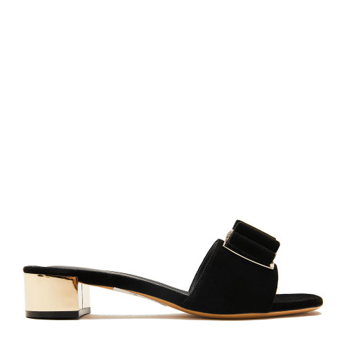Salvatore Ferragamo/菲拉格慕 黑色 女士ZEFIR蝴蝶結(jié)飾絲絨涼拖 733786-01R508