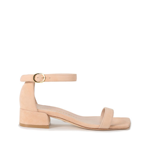 Stuart Weitzman/斯圖爾特韋茨曼 2021款 女士絨面皮革斜方頭一字帶粗跟涼鞋 NUDISTJUNE SQUARE