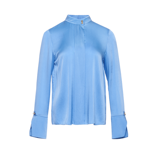 HUI/卉 女士長袖襯衫2020秋季新品青瓷色襯衫V領(lǐng)系帶上衣燈籠袖口設(shè)計(jì)