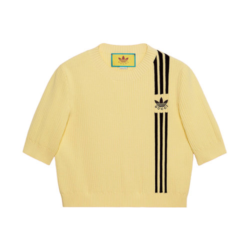 GUCCI/古馳 22年秋冬新款 adidas聯(lián)名系列 女士黃色羅紋粘膠纖維針織衫毛衣?693809XKCDQ7467
