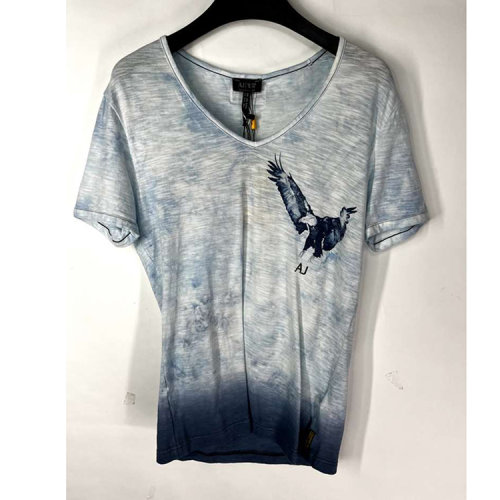 ARMANI JEANS/阿瑪尼牛仔藍(lán)色男士短袖T恤  V6M67LY 93  瑕疵折扣