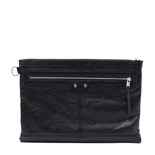 Balenciaga/巴黎世家 CLIP系列大號男士純色羊皮鉚釘元素拉鏈開合時尚機車包手拿包錢包手包男包 273023-D9H04 多色可選