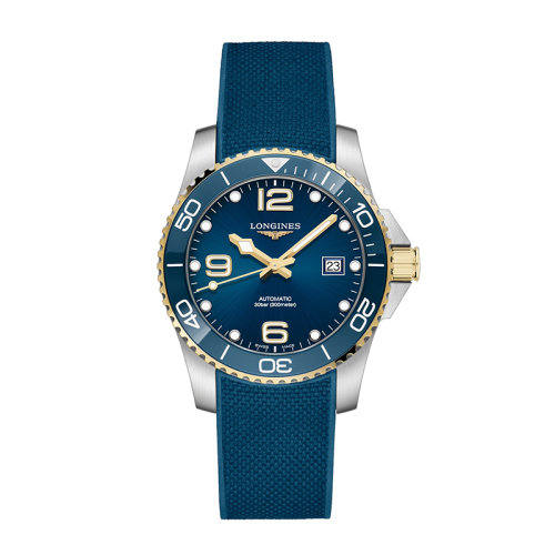 LONGINES/浪琴 康卡斯?jié)撍盗?男女通用精鋼表殼深藍色表盤橡膠表帶自動機械機芯防反光藍寶石鏡面41毫米手表L3.781.3.96.9