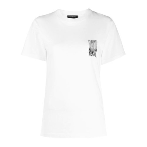 Balenciaga/巴黎世家女士純色棉質(zhì)條碼圖案裝飾平紋針織圓領(lǐng)短袖上衣T恤 661705-TKVE5 多色可選