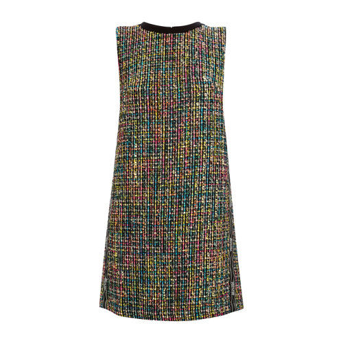 VERSACE JEANS/范思哲牛仔 女士彩色拼色棉質(zhì)混紡粘膠纖維無(wú)袖粗花呢連衣裙 D2HZA437-05511-899