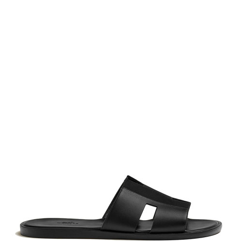 HERMES/愛馬仕 22年秋冬新款 Izmir系列 男士黑色牛皮革拼科技帆布涼鞋涼拖H222845ZH01390