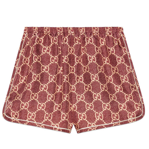 GUCCI/古馳女士粉色/米色GG Supreme印花真絲短褲?644589XJCL55281