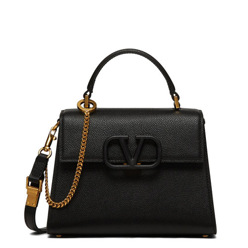 Valentino/華倫天奴 21新款 VSLING系列 女士小號黑色粒面小牛皮VLogo搭扣翻蓋單肩斜挎手提包ZW2B0F53KGWR82