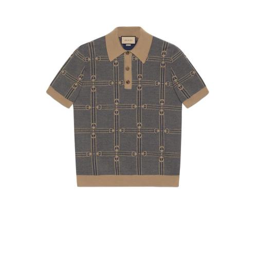  GUCCI古馳 22年秋冬 男士 馬銜扣提花針織Polo衫 716361 XKCO0 4037