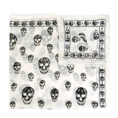 Alexander McQueen/亞歷山大麥昆 女士絲質(zhì)長款骷髏印花圖案絲巾圍巾 多色可選