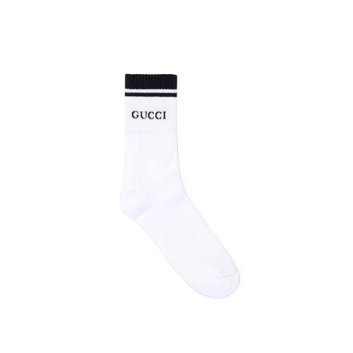 GUCCI/古馳 22秋冬新款 男士白色棉混紡裝飾撞色條紋LOGO標(biāo)識襪子4964934G2939000