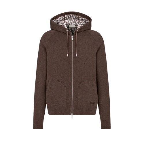 DIOR/迪奧 22年早春新款 男士摩卡棕色棉質(zhì)和羊絨混紡針織面料連帽運動衫衛(wèi)衣113M221AT225_C180