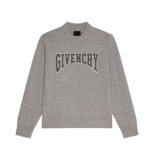 Givenchy/紀梵希 22年秋冬新款 男士灰色羊毛/山羊絨混紡飾有刺繡貼片LOGO長袖羅紋針織衫BM90KX4YC6-027