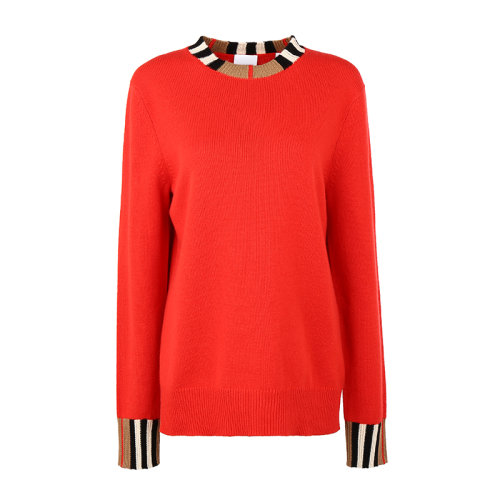 BURBERRY/博柏利 標(biāo)志性條紋裝飾羊絨針織衫 女士針織衫/毛衣80089371