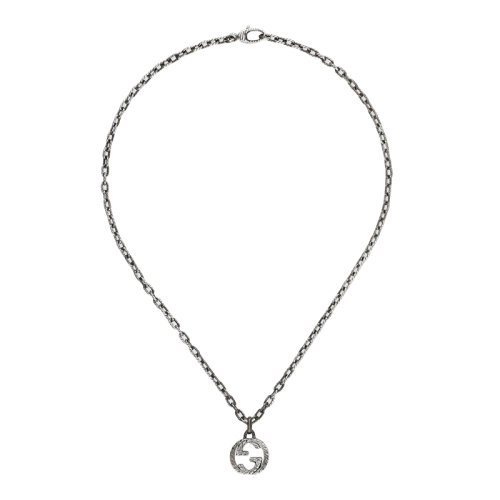 GUCCI/古馳 經典款 925純銀Double G雕花圖案吊墜項鏈455307J84000811