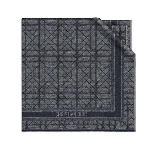 DIOR/迪奧 22年早春新款 D-CANNAGE系列 女士深灰色羊絨和亞麻混紡藤格紋流蘇披肩圍巾21CAN140I061_C850