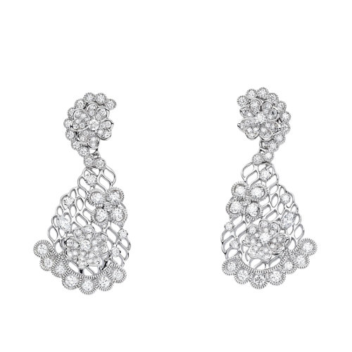 DIOR/迪奧 ARCHI系列 18K金白金鑲嵌鉆石鏤空花邊耳環(huán)JDEN94004_0000