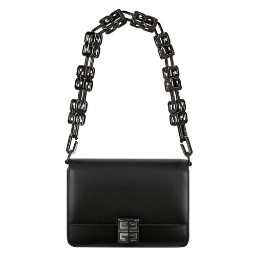 Givenchy/紀(jì)梵希 22新款 女士中號(hào)黑色小牛皮翻蓋金屬磁扣開合拆卸方型鏈?zhǔn)郊鐜Ш谏椕娼饘賶夯ㄗ帜笜?biāo)志單肩斜挎包BB50LYB1H4-001
