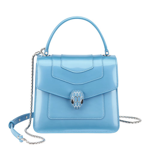 BVLGARI/寶格麗 SERPENTI FOREVER系列 女士藍色漆皮小牛皮啞光琺瑯蛇首搭扣單肩手提包291322