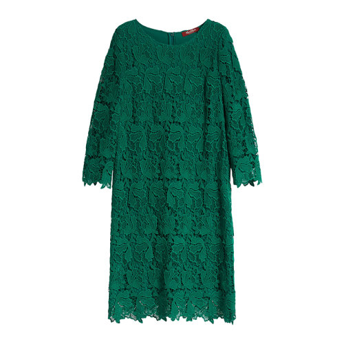 MaxMara/麥絲瑪拉 22年早春新款 BELINDA系列 女士綠色棉質(zhì)混紡花邊蕾絲迷你連衣裙6221142406003