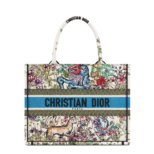 DIOR/迪奧 22春夏新款BOOK TOTE系列 女士中號奶白色D-Constellation圖案刺繡織物手提托特包M1296ZRUV_M941
