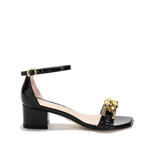 Stuart Weitzman/斯圖爾特韋茨曼 2021款 女士皮革一字帶中跟涼鞋 AMELINA BLCK 50 CHAIN