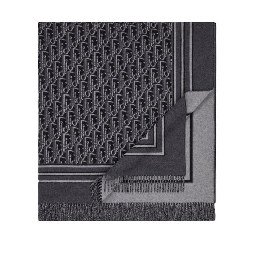 DIOR/迪奧 22年早春新款 男士灰色羊毛羊絨混紡老花印花流蘇披肩圍巾03Z0001A0338_C889