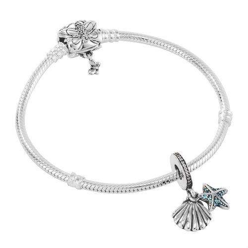 PANDORA/潘多拉 女士銀白色熱帶海島風海星貝殼925銀手鏈PAND00124