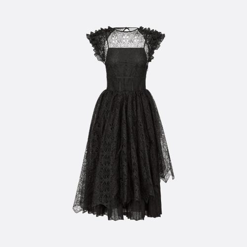  DIOR迪奧 22年秋冬 女士 連衣裙 Robe mi-longue asymetrique 254L01AM601_X9000