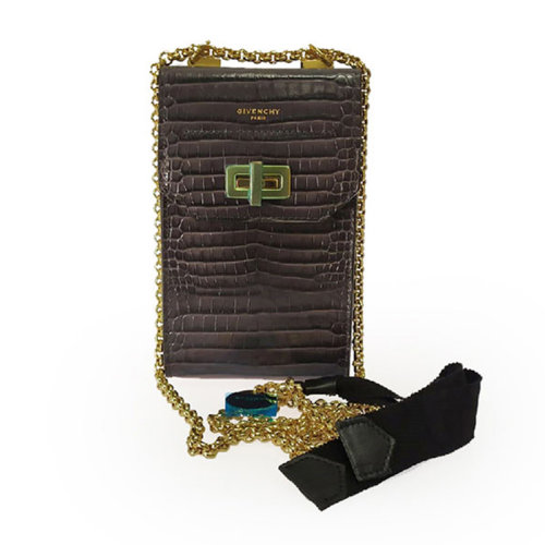 Givenchy/紀(jì)梵希 女士深咖色仿鱷魚皮徐按扣開合時(shí)尚單肩包斜挎包鏈條包女包 BB60AUB0LK-098