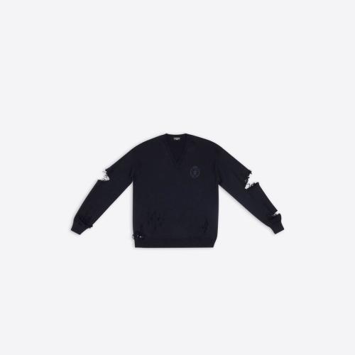  BALENCIAGA巴黎世家 22年春夏 男士 長(zhǎng)袖T恤 DESTROYED OVERSIZE V領(lǐng)上衣 696091T16420414