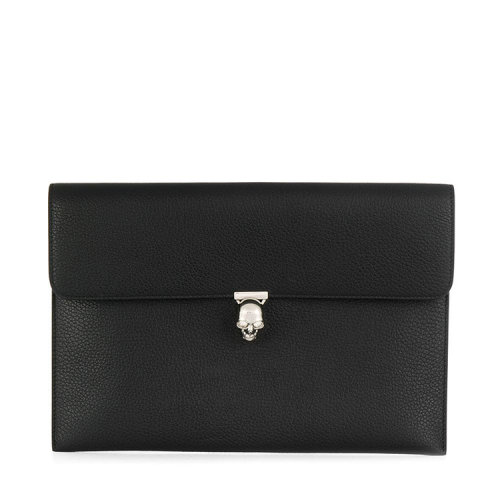 Alexander McQueen/亞歷山大麥昆 女包 骷髏頭 女士黑色皮質(zhì)手拿包 5541971DD011000