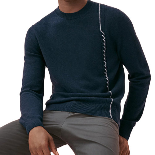 HERMES/愛馬仕 22年早春新款 男士海洋色標(biāo)志性純羊絨圓領(lǐng)毛衣H257000HA01LA