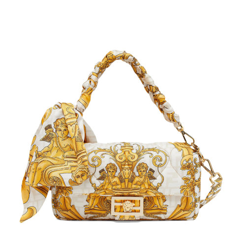 FENDI/芬迪 22新款Baguette系列 女士Fendace聯(lián)名款白色絎縫桑蠶絲翻蓋單肩手提腋下包8BR600AK2DF1EGP