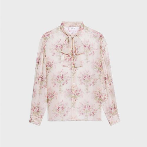  CELINE賽琳思琳 22年秋冬 女士 長袖襯衫 丁香喬其紗蝴蝶結(jié)襯衫 2B512644P.01RY