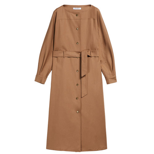 MaxMara/麥絲瑪拉 22年秋冬新款 女士棕色系正面飾有珍珠母貝小紐扣和配套腰帶棉質(zhì)連衣裙1226102906006