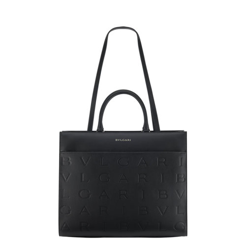 BVLGARI/寶格麗  女士黑色小牛皮Bvlgari Infinitum圖案燙印單肩手提托特包291617